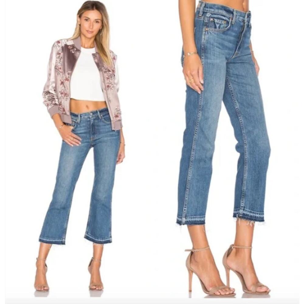 GRLFRND Joan Crop Flare Jeans Light Medium Blue Denim Wash Stretchy Womens 25